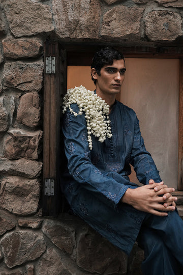 EMBROIDERED MID-NIGHT BLUE KURTA TROUSER